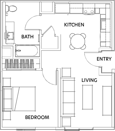 Floor plan for 1 bed, 1 bath, 560 sqft